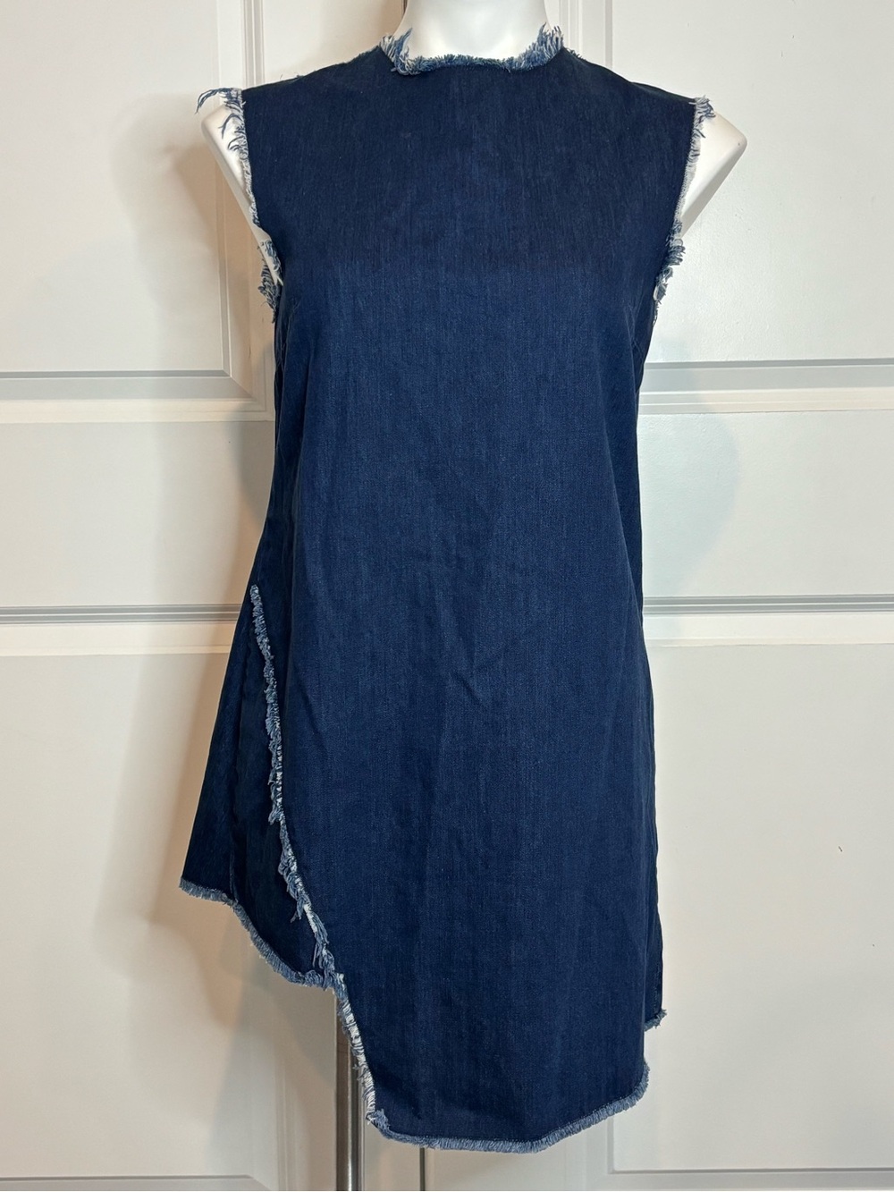 N/Nicholas Sleeveless Dark Wash Denim Fray Asymmetric Tunic Top 6